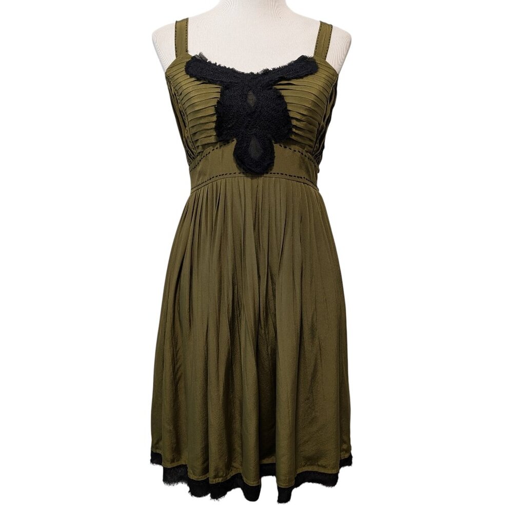 Project Alabama Womens Sz 2 Olive Green 100% Silk Sleeveless Tank Dress Altered